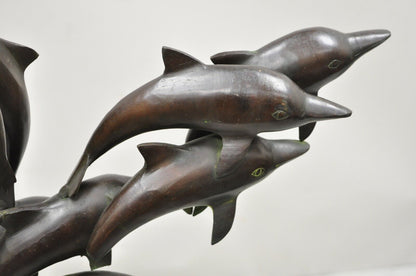Bronze 26" Nature 13 Dolphins at Play Statue Sculpture Green Verdigris Figure