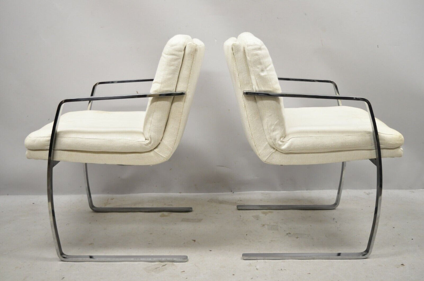 Mid Century Modern BRNO Style Chrome Cantilever Lounge Arm Chairs (B) - a Pair