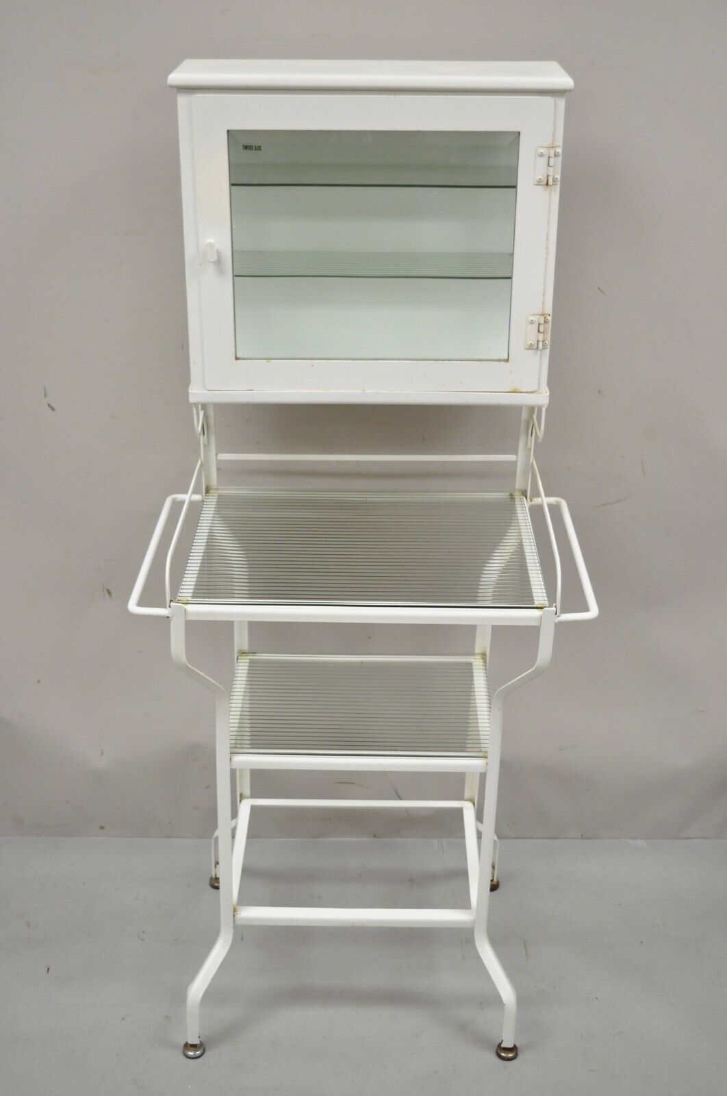 Retro Vintage Style Industrial Metal White Bathroom Cabinet Vanity Stand