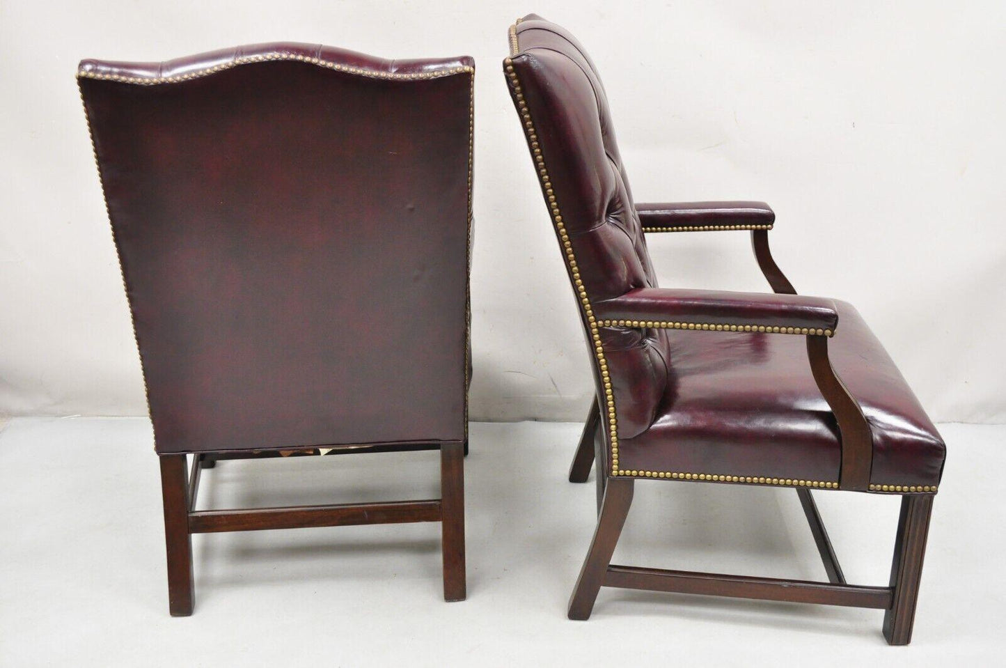 Hancock & Moore Oxblood Burgundy Leather Chesterfield Tufted Office Chairs Pair