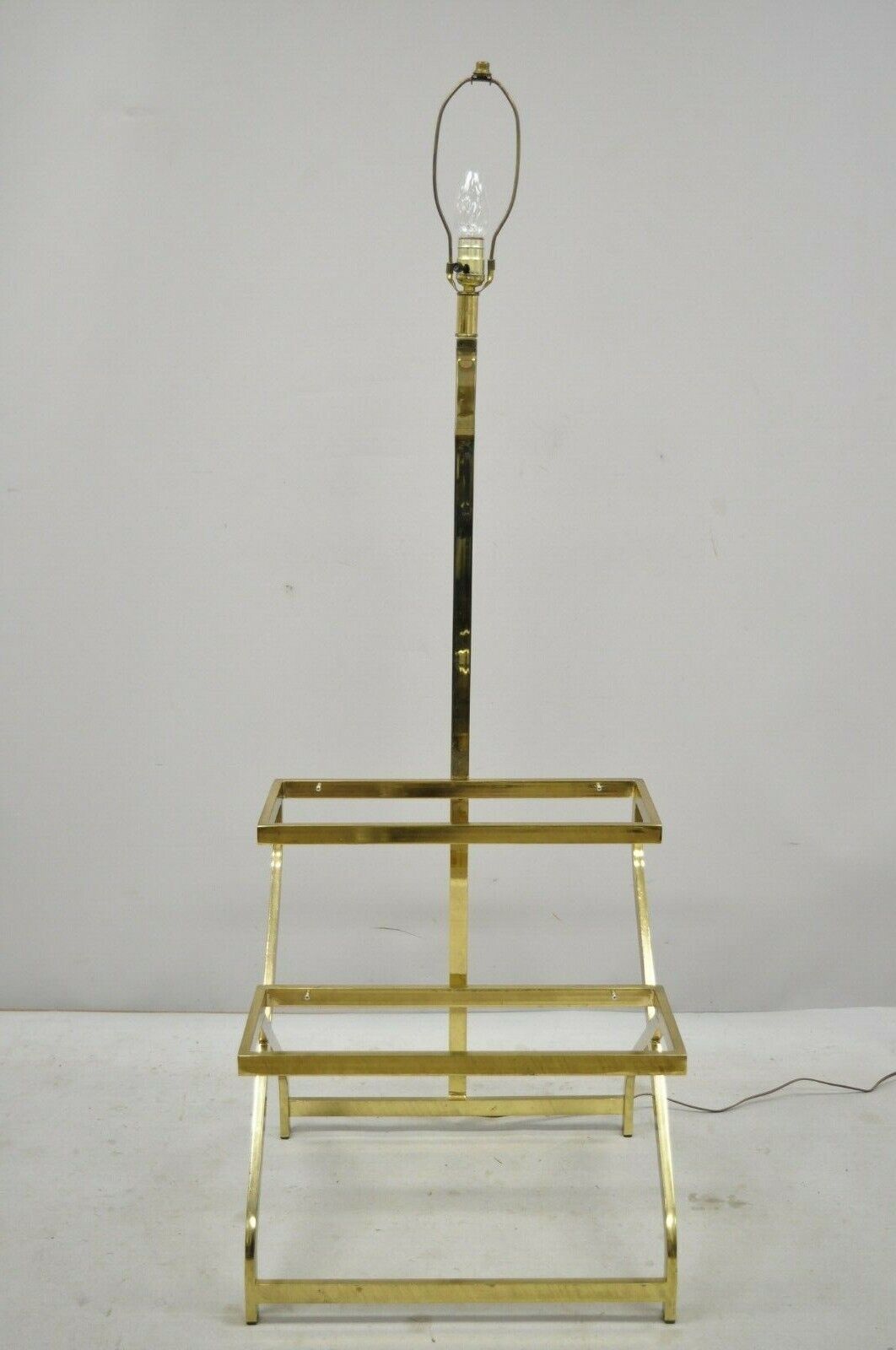 Vintage Mid Century Modern Brass Metal 2 Tier Step Up Floor Lamp End Table