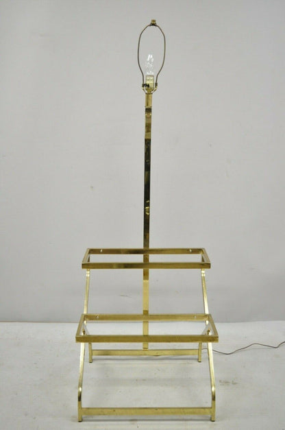 Vintage Mid Century Modern Brass Metal 2 Tier Step Up Floor Lamp End Table