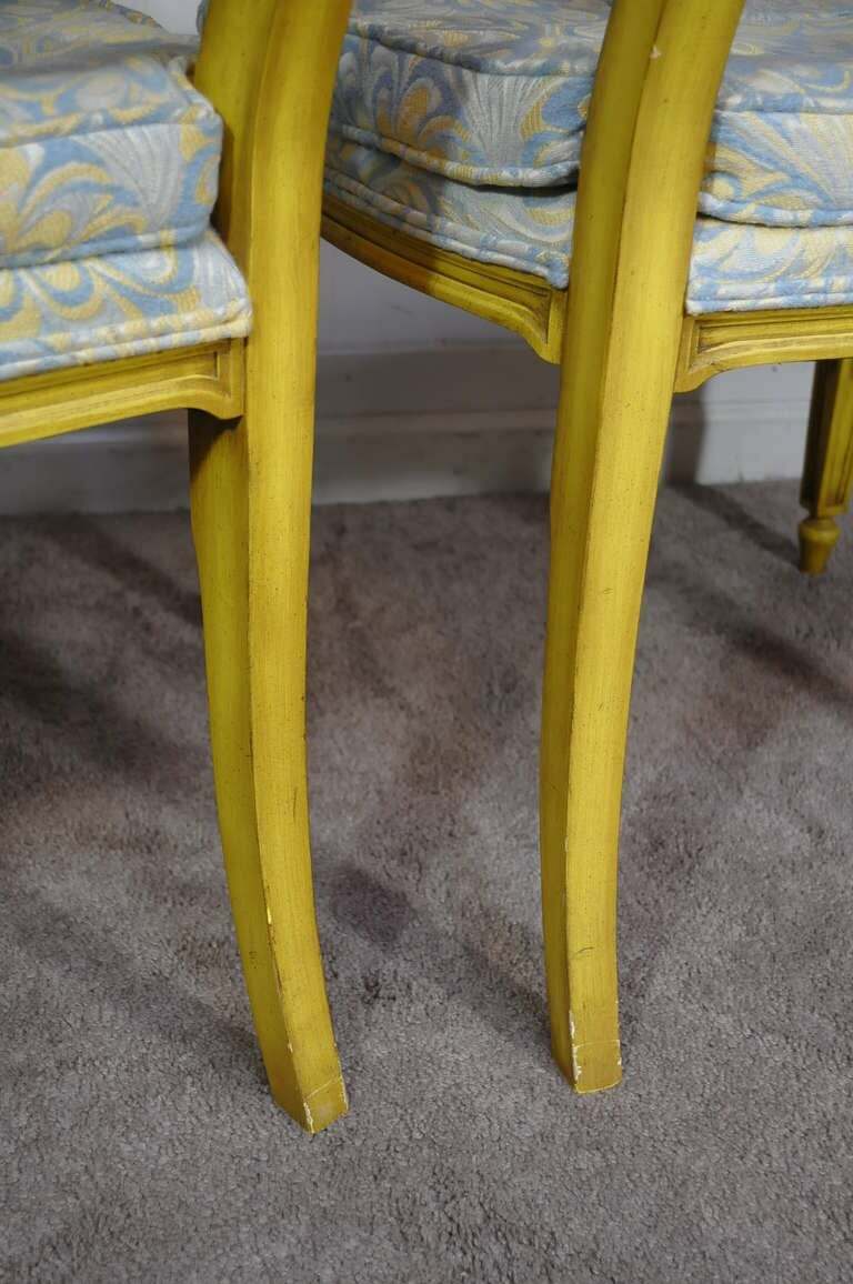 6 Yellow Painted French Regency Louis XVI Style Carved Dining Room Chairs