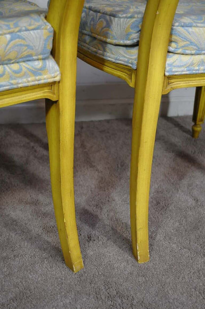 6 Yellow Painted French Regency Louis XVI Style Carved Dining Room Chairs