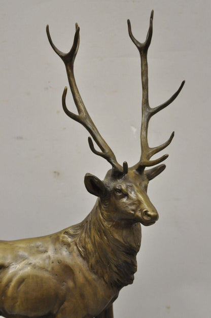 Bronze Stag Walking Deer Statue on Marble Base After Charles Paillet