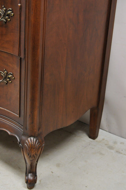 Vintage French Provincial Style Walnut Tall Chest Dresser Highboy Chest on Chest