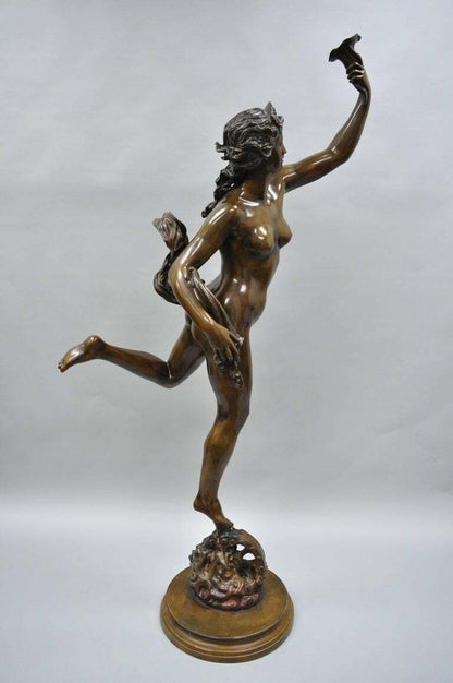 Life Size French Art Nouveau Style Bronze Female Nude Nymph Statue, Cibardie