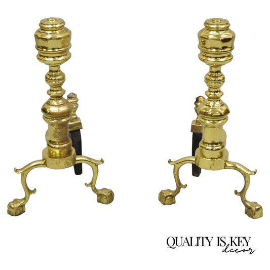 The Harvin Co Brass Federal Style Branch Leg Ball and Claw Andirons - a Pair