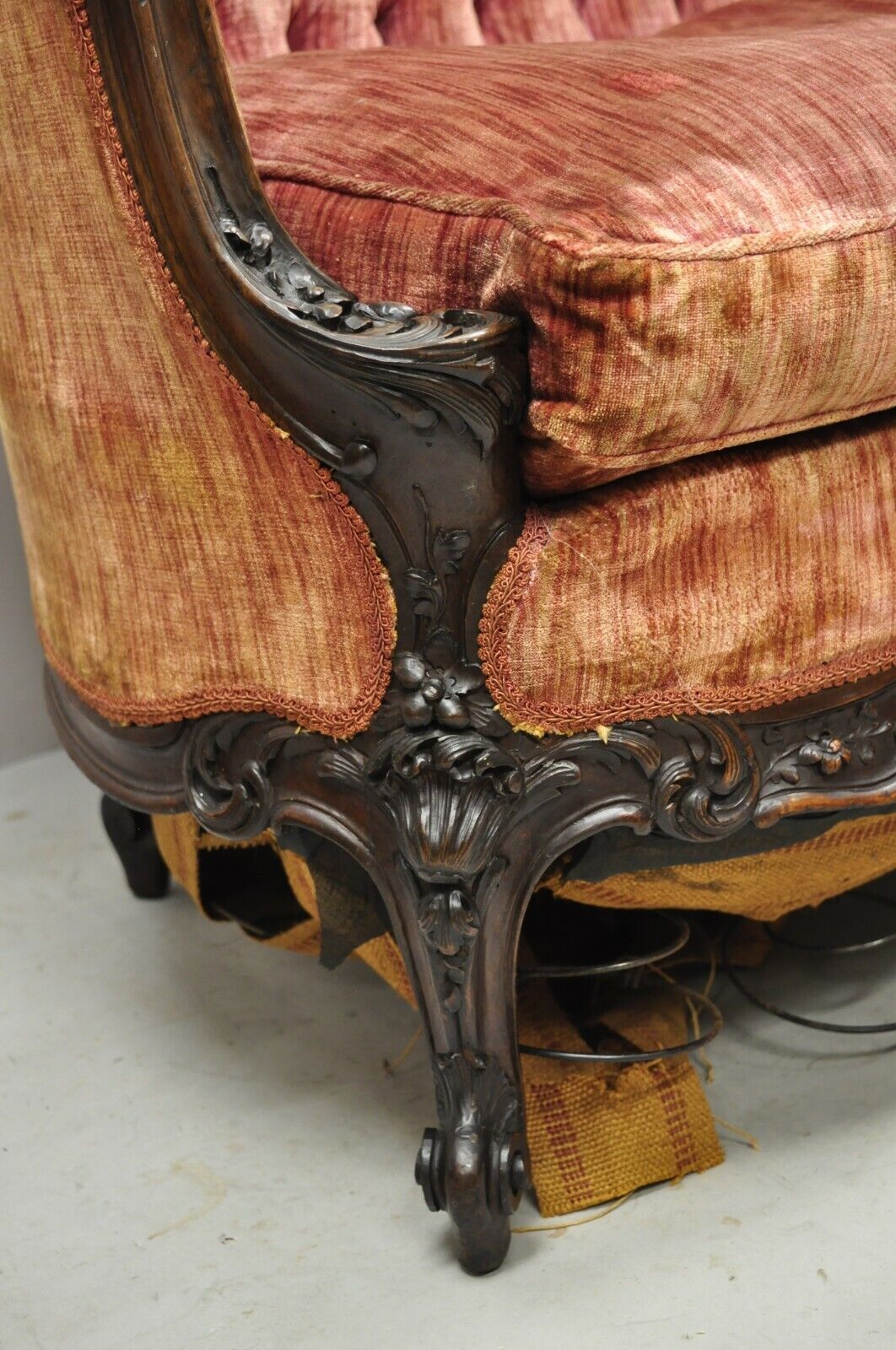 Antique French Louis XV Rococo Style Ornate Carved Mahogany Settee Loveseat Sofa