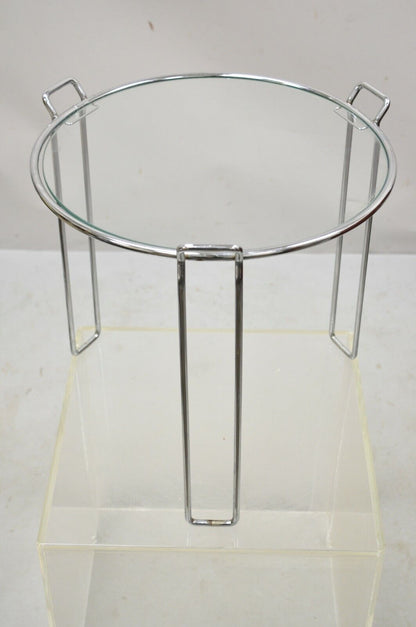 Vintage Mid Century Modern Round Modernist Chrome Frame Glass Side Table