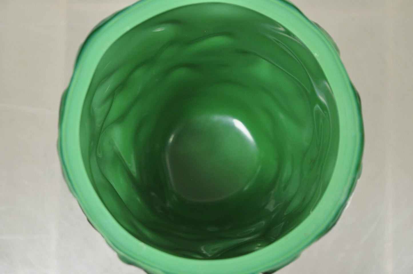 Vintage Art Deco Green Glass "Malachite" Bird and Fish Vessel Vase