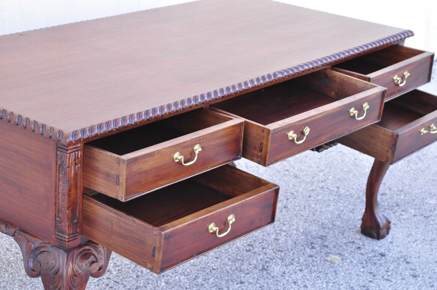 Reproduction English Chippendale Style Mahogany Ball Claw Executive Writing Desk