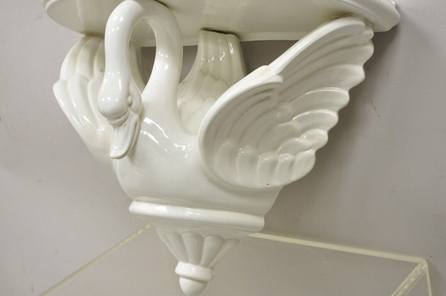 Vtg Italian Ceramic White Swan Bird Form Regency Style Wall Bracket Wall Shelf