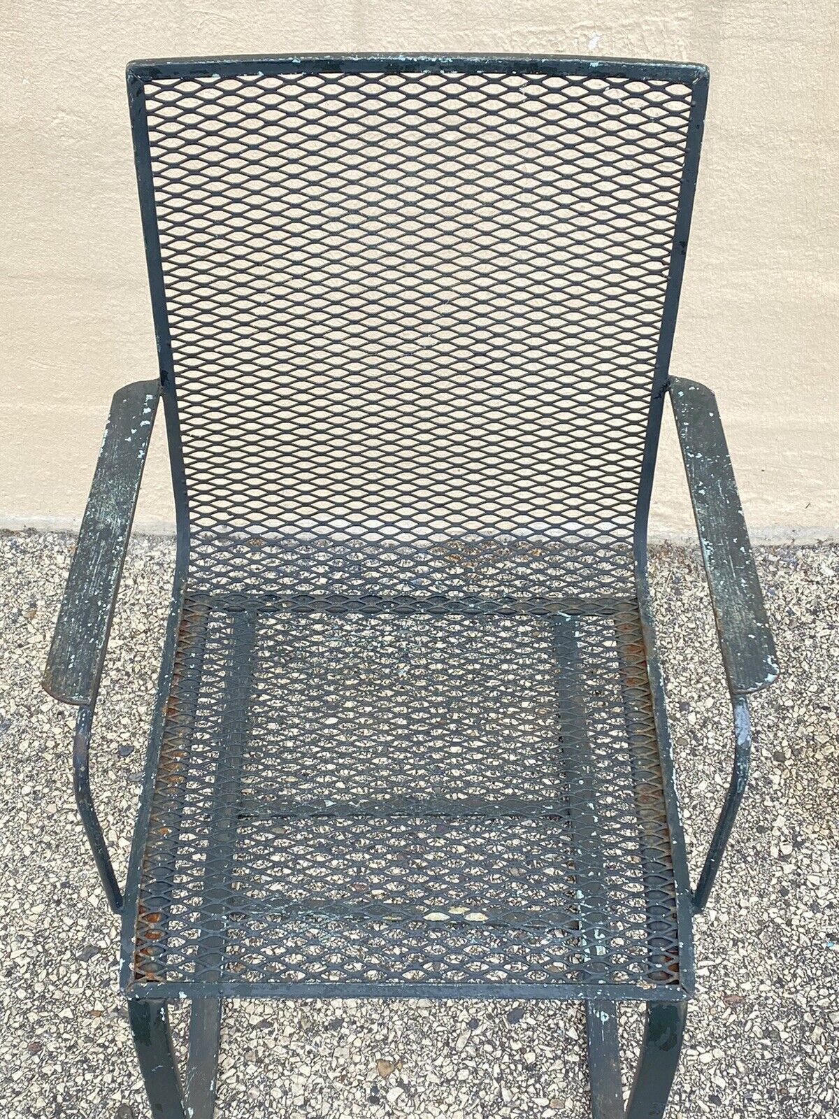 Industrial Modern Wrought Iron Metal Mesh Spring Cantilever Garden Patio Chair