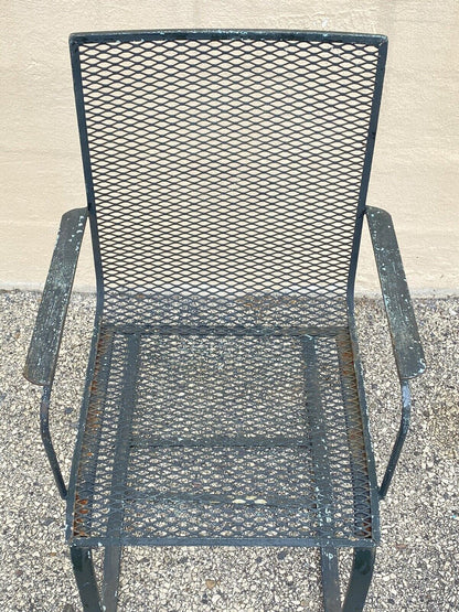 Industrial Modern Wrought Iron Metal Mesh Spring Cantilever Garden Patio Chair