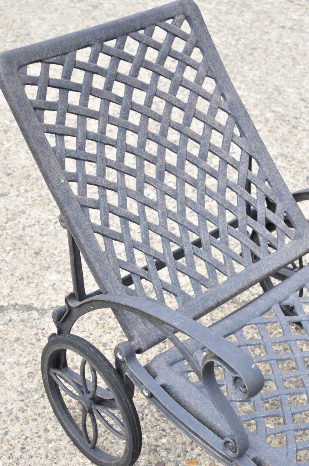 Tuscan Mediterranean Style Black Cast Aluminum Pool Patio Chaise Lounge Chair