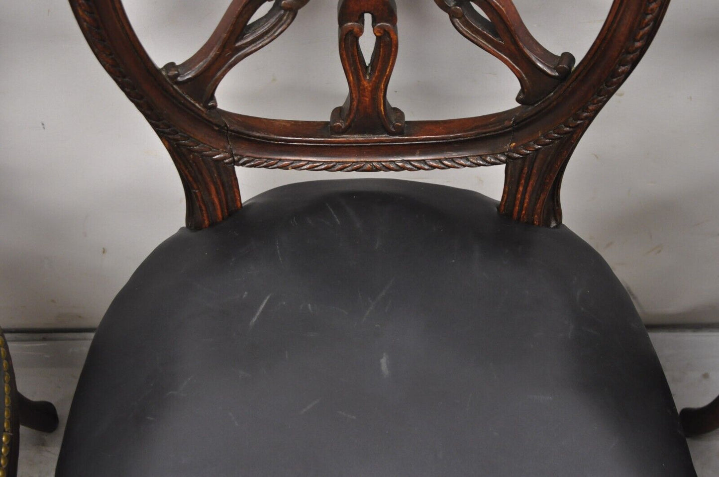 Antique Italian Neoclassical Pinwheel Carved Mahogany Dining Chairs - Set of 4