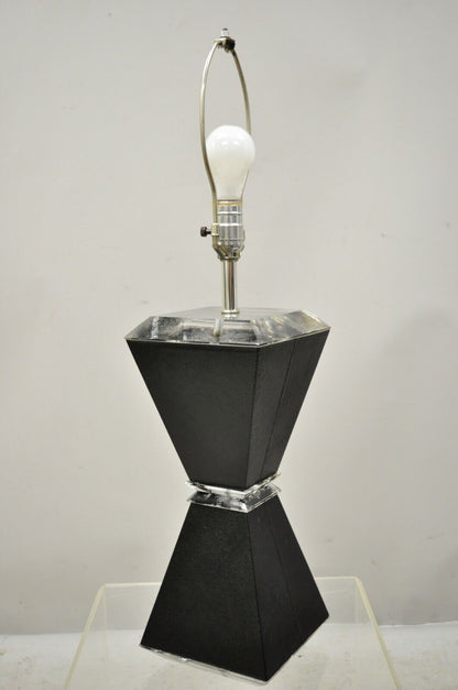 Vintage Karl Springer Style Lucite Hourglass Black Faux Sharkskin Table Lamp