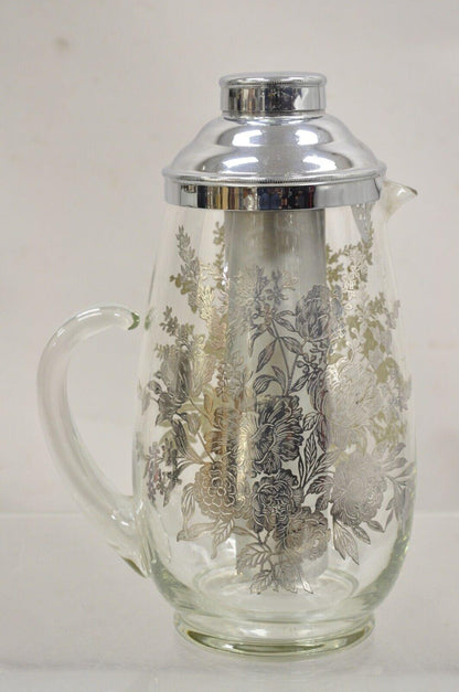 Cambridge Floral Sterling Silver Overlay Glass Lemonade Pitcher w/ Ice Caddy