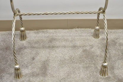 Vtg Italian Hollywood Regency Silver Gilt Metal Iron Towel Rack with Tassel Feet