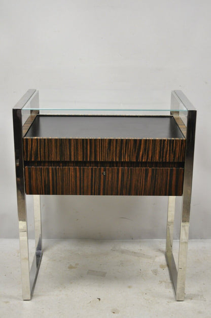 Modern Zebra Wood Chrome Glass Jewelry Closet Display Counter Case with Drawer