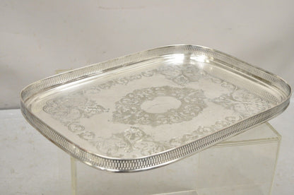 Vintage English Victorian LBS CO Superfine Silver Plated Tray with Gallery