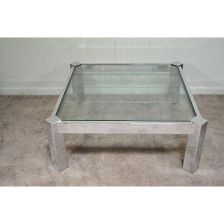 Vintage Mid Century Modern Chrome Etched Glass Square Coffee Table Pace Baughman