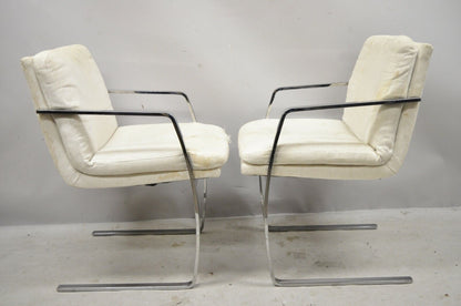 Mid Century Modern BRNO Style Chrome Cantilever Lounge Arm Chairs (A) - a Pair