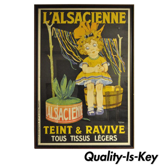Huge Original 1920s French Art Deco Poster L'Alsacienne Teint & Ravive Ch Roux