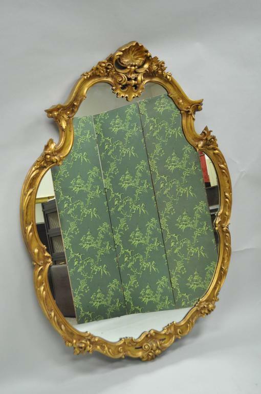 Large French Rococo Louis XV Style Shell and Floral Carved 65" Gold Wall Mirror