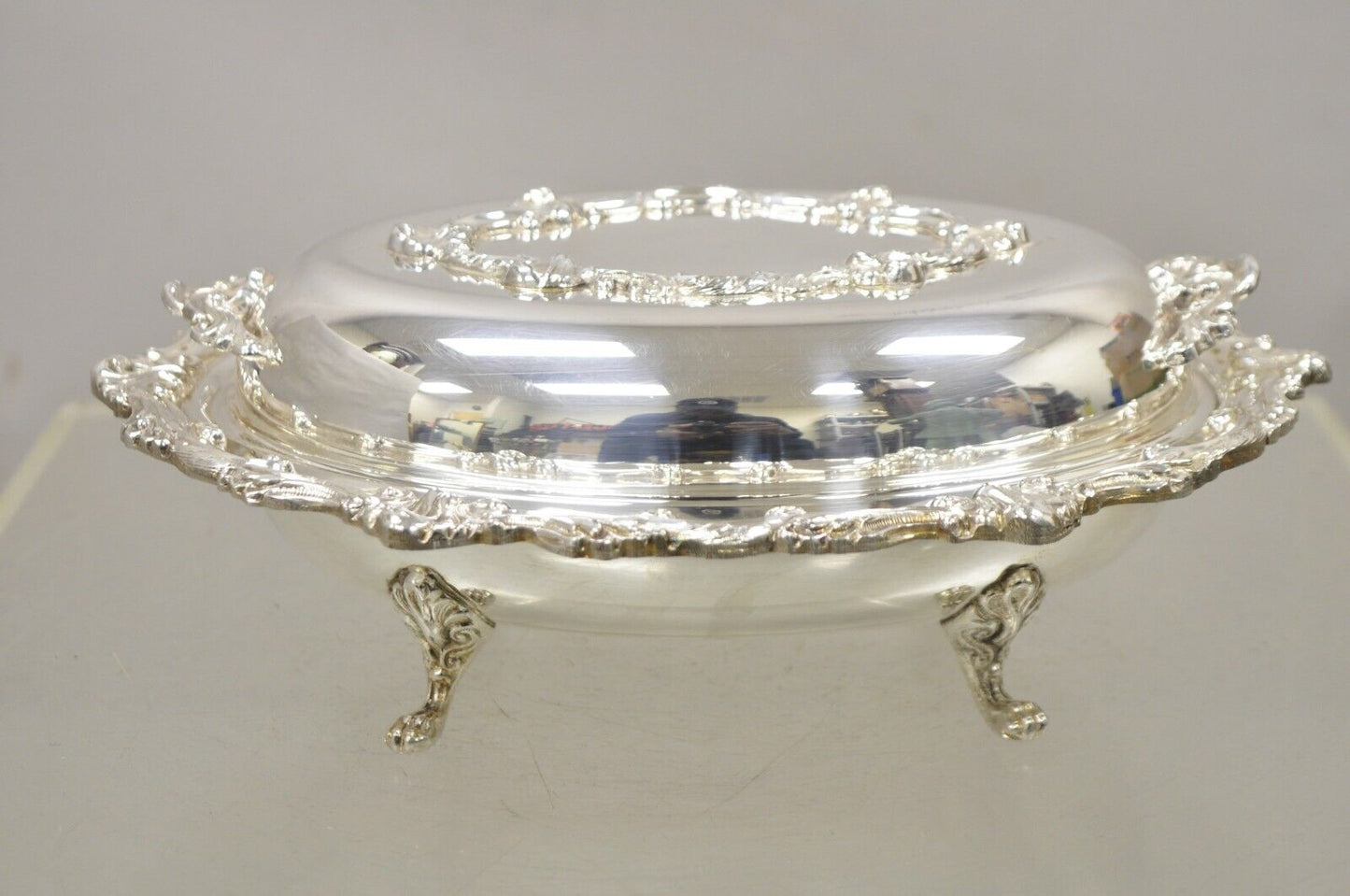 Victorian Style Silver Plated Ornate Lidded Twin Handle Vegetable Serving Dish