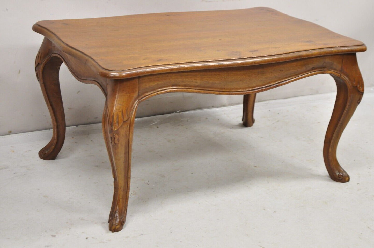 Vintage Italian Provincial Antiqued Walnut Small Cabriole Leg Coffee Table