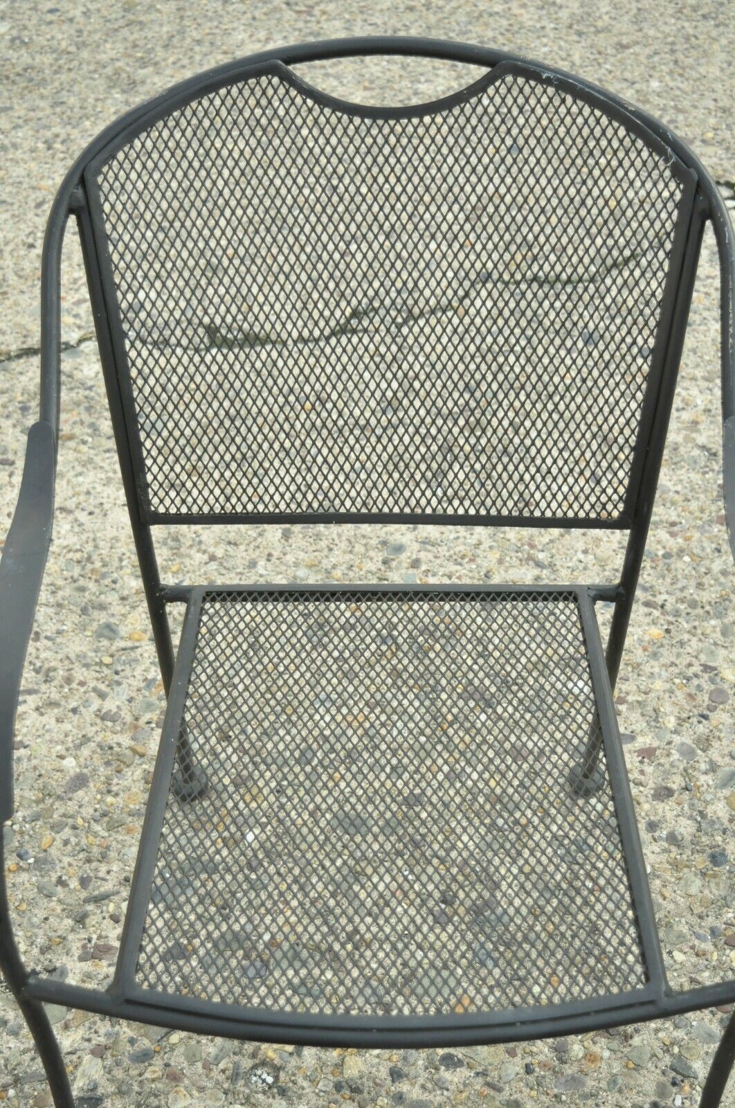 20th C Modern Wrought Iron Sculptural Black Outdoor Arm Chairs - Set of 4