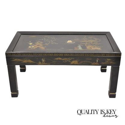 Vintage Katherine Henick Chinoiserie Chinese Black Hand Painted Coffee Table