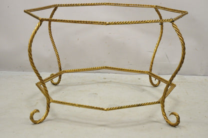 Vintage Italian Hollywood Regency Gold Gilt Iron Rope Metal Coffee Table Base