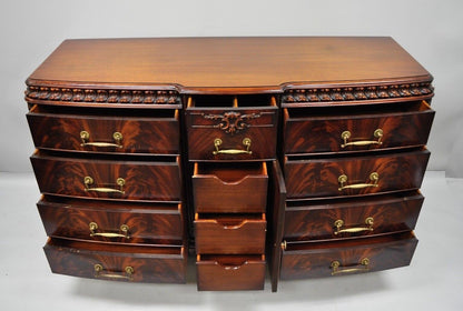 Chinese Chippendale Flame Mahogany Triple Dresser Chest & Mirror Detroit Furn.