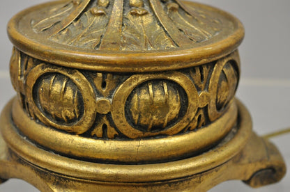 Vintage Italian Gold Gilt Wood Carved Candle Candelabra Florentine Table Lamp