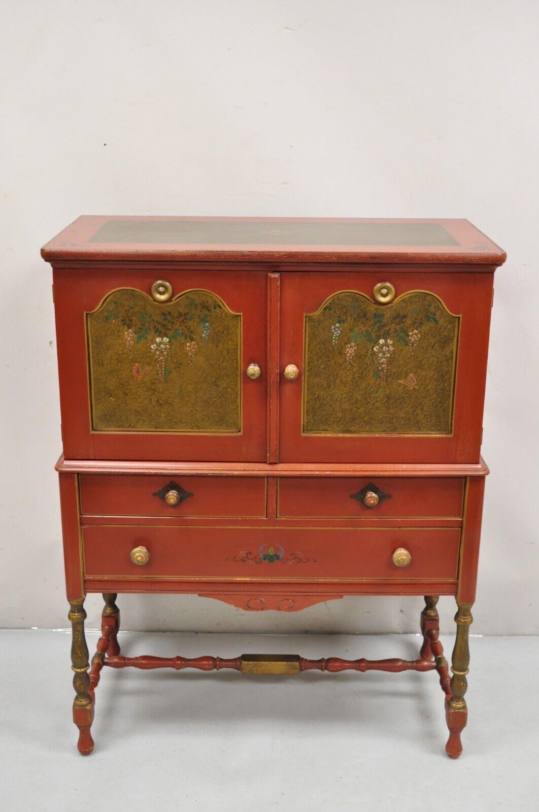 Quaint Furniture Stickley Bros Small Red Painted Colonial Style Cupboard Cabinet