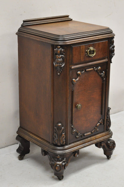 Antique Carved Walnut Renaissance Revival Depression Nightstand Bedside Table