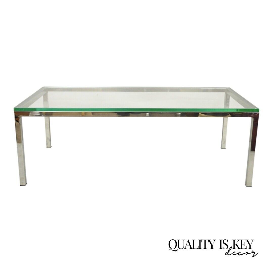 Vintage Mid Century Modern Milo Baughman Style 53" Chrome and Glass Coffee Table