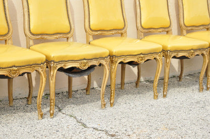 Vintage French Louis XV Style Parcel Gilt Carved Dining Side Chairs - Set of 10