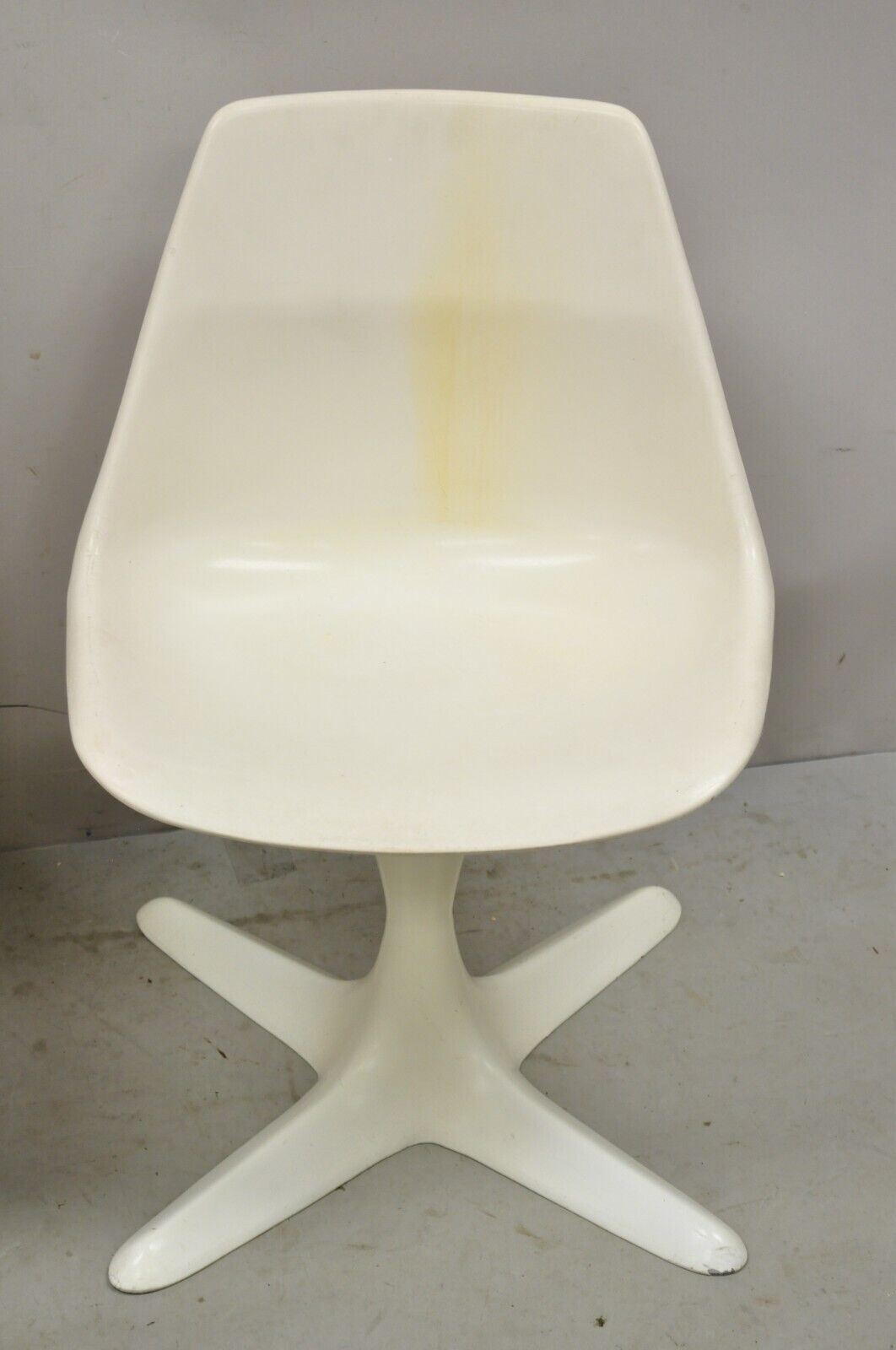 Mid Century Modern Burke Style Propeller Base Small White Swivel Chairs - a Pair