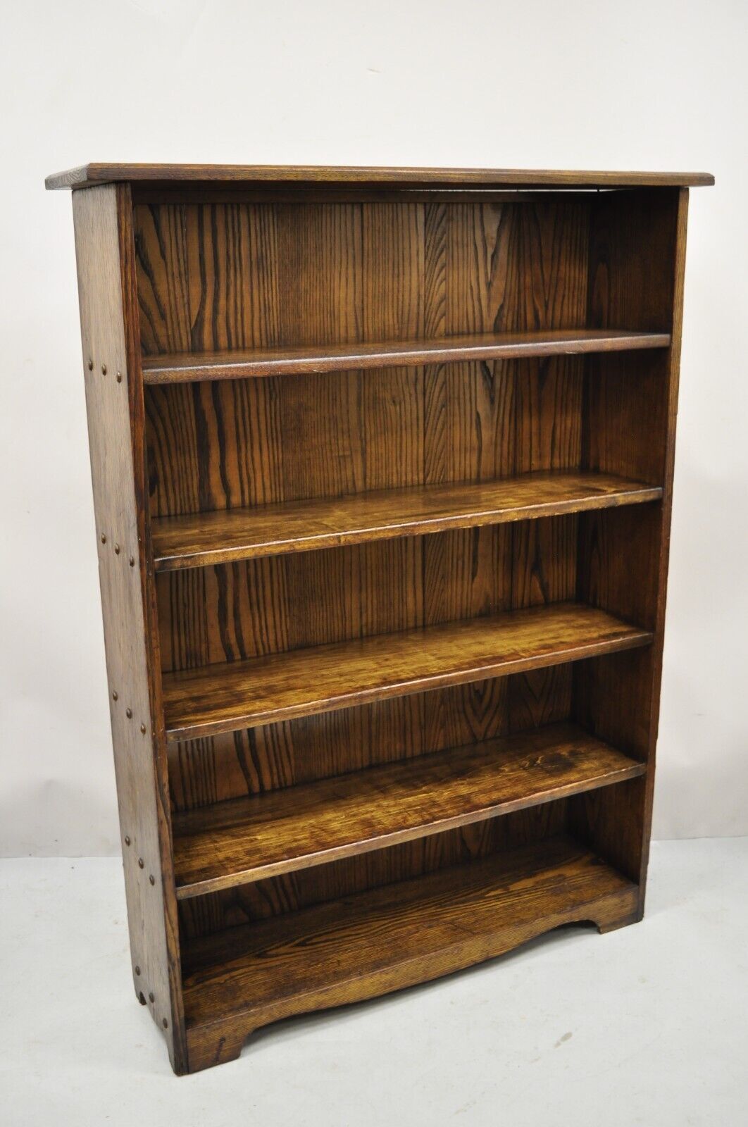 Vintage Pine and Oak Wood 5 Shelf Arts & Crafts Mission Style Bookcase
