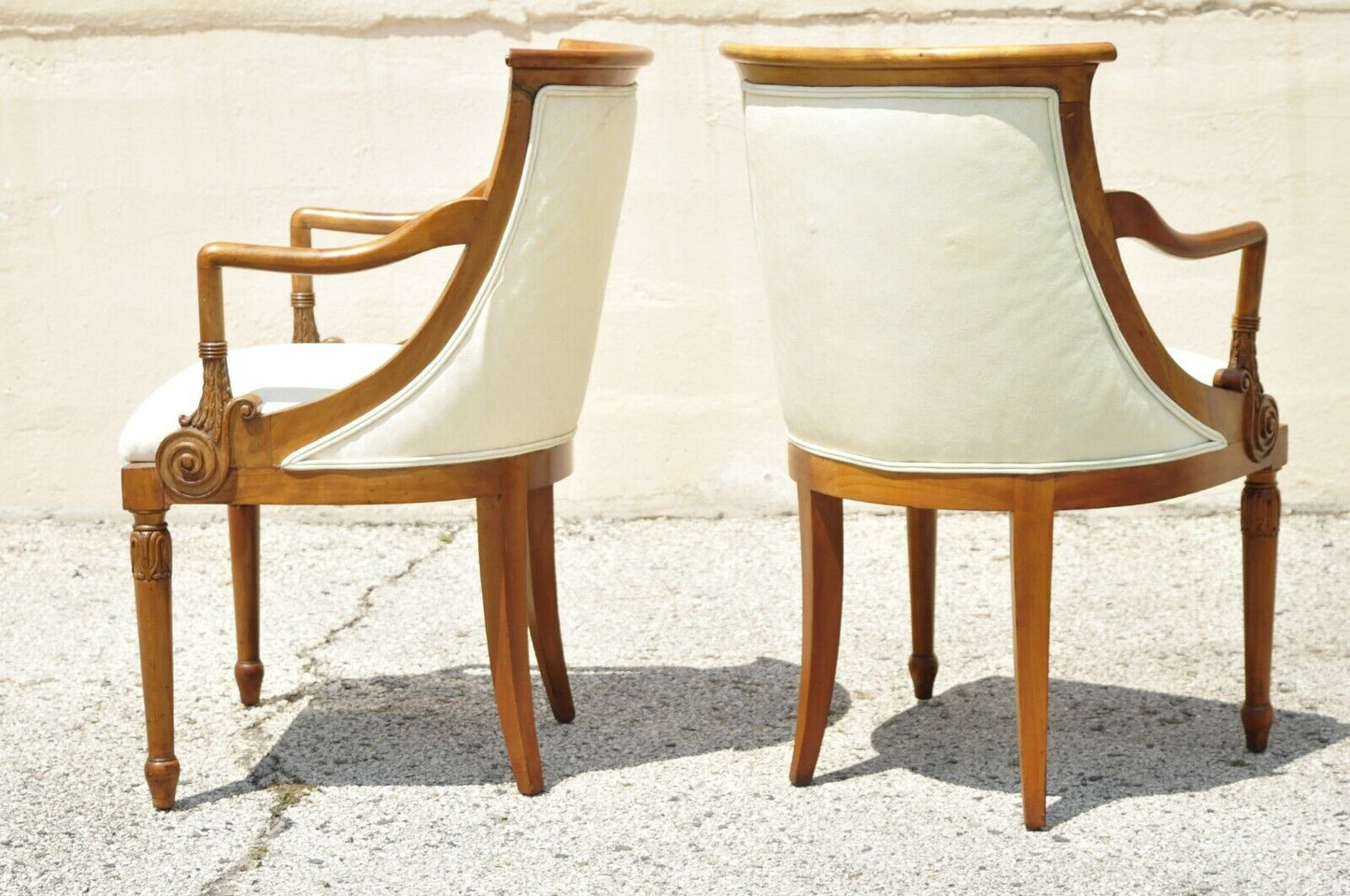 Italian Neoclassical Regency Cherry Wood Saber Leg Dining Chairs - Set of 6