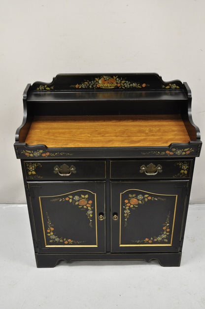 Ethan Allen Hitchcock Style Black Harvest Stencil Painted Drysink Server Cabinet