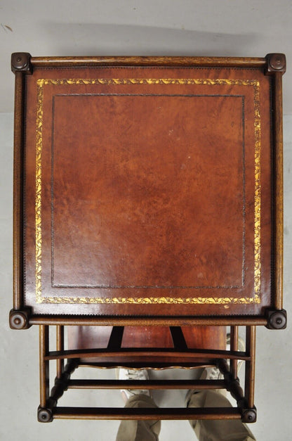 Henry Fuldner Sons Mahogany Leather Top Side End Table Canterbury Magazine Rack