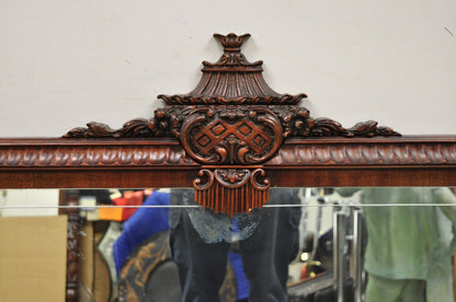 Vintage Chinese Chippendale Carved Mahogany Pagoda Large Wall Mirror