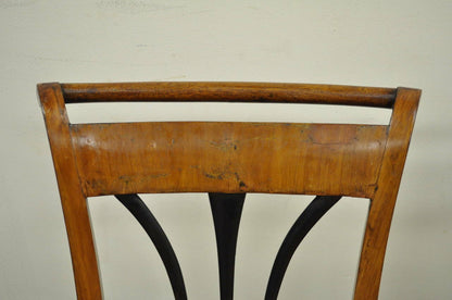 Pair of 19th C Biedermeier Ebonized & Burl Walnut Curule Base Side Accent Chairs