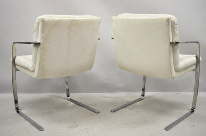 Mid Century Modern BRNO Style Chrome Cantilever Lounge Arm Chairs (A) - a Pair