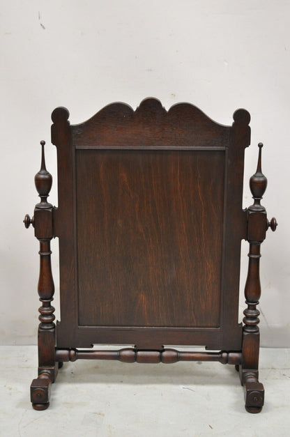 Antique Jacobean Style Oak Wood Pivoting Dresser Shaving Mirror